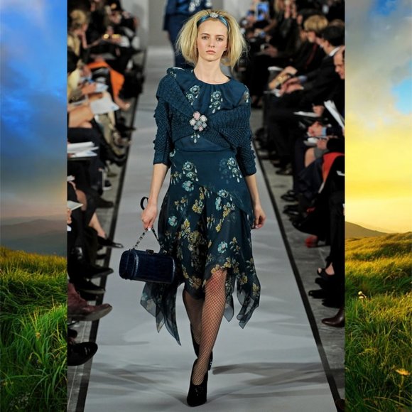 $4,000 OSCAR DE LA RENTA GORGEOUS GREEN SILK JEWEL RUNWAY DRESS US 8 M - Picture 2 of 6